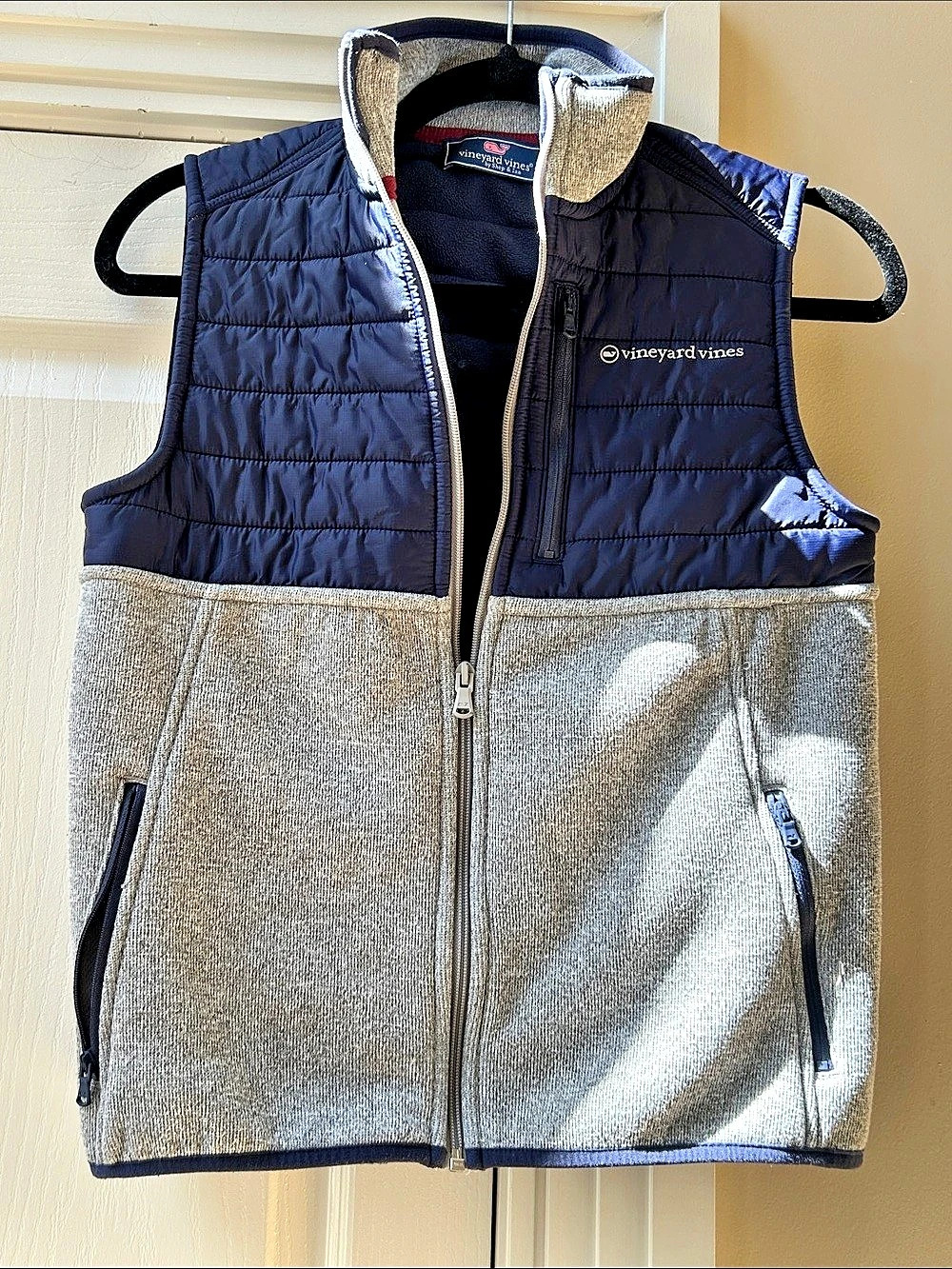 Vineyard Vines Boys Harbor Fleece Full-Zip Vest Blue & Gray Boys Medium
